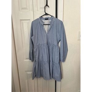 J. Crew Women's Striped Cotton Poplin Popover Mini Dress Blue White Size Small